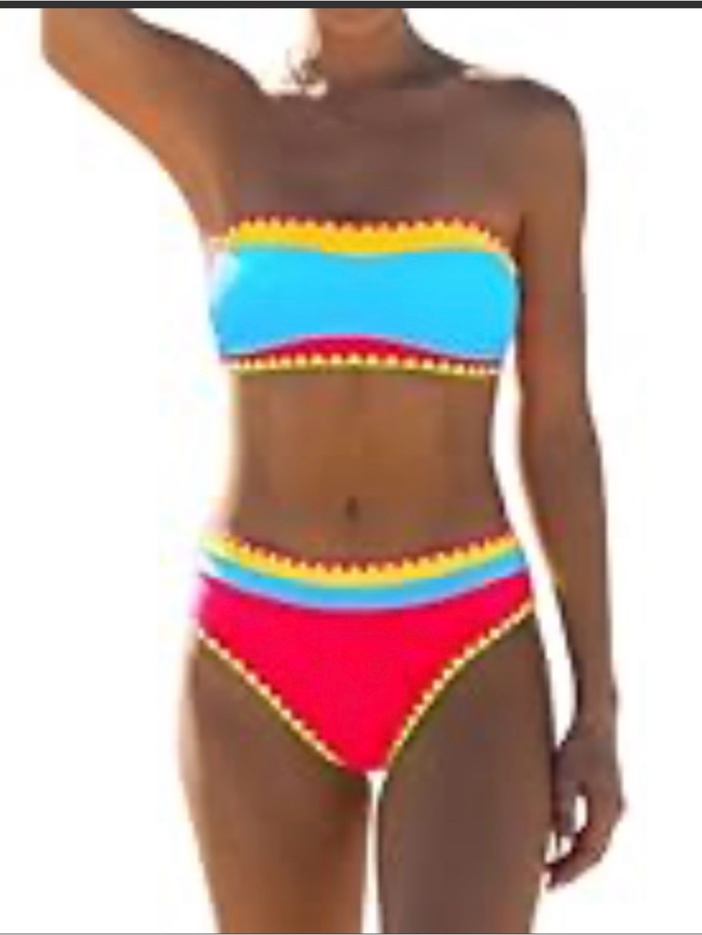 Popvil Women’s Colorblock Bandeau Bikini Set - Red & Blue